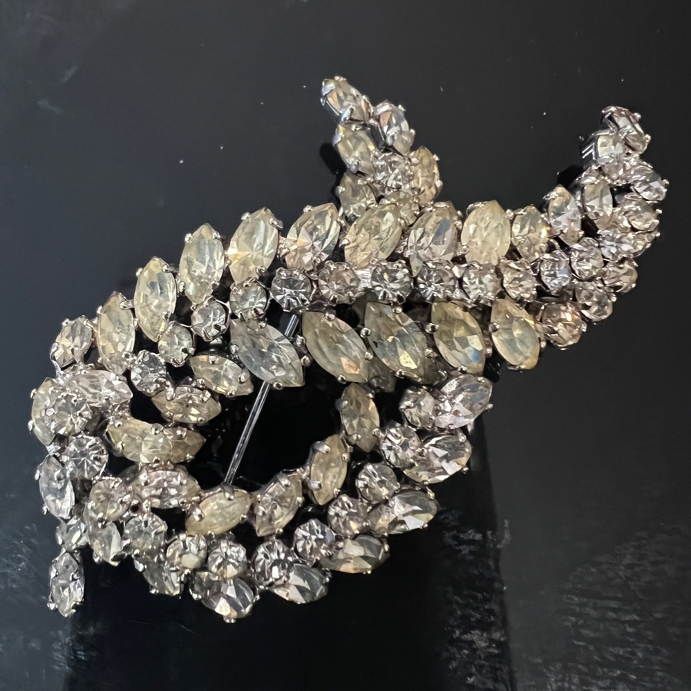 Vintage Sherman Brooch Clear Rhinestones 50's signed